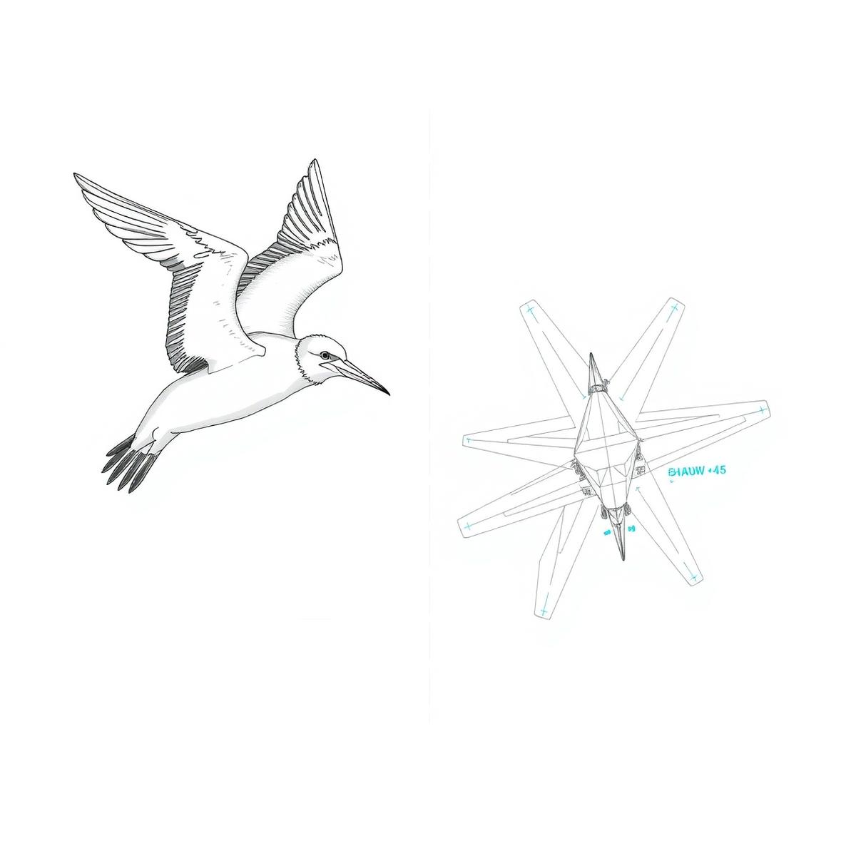 Conceptual comparison between a seabird's dive geometry and the proposed SkimWing airframe